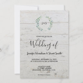 Convites Folhas de aquarela russa no monograma de madeira C