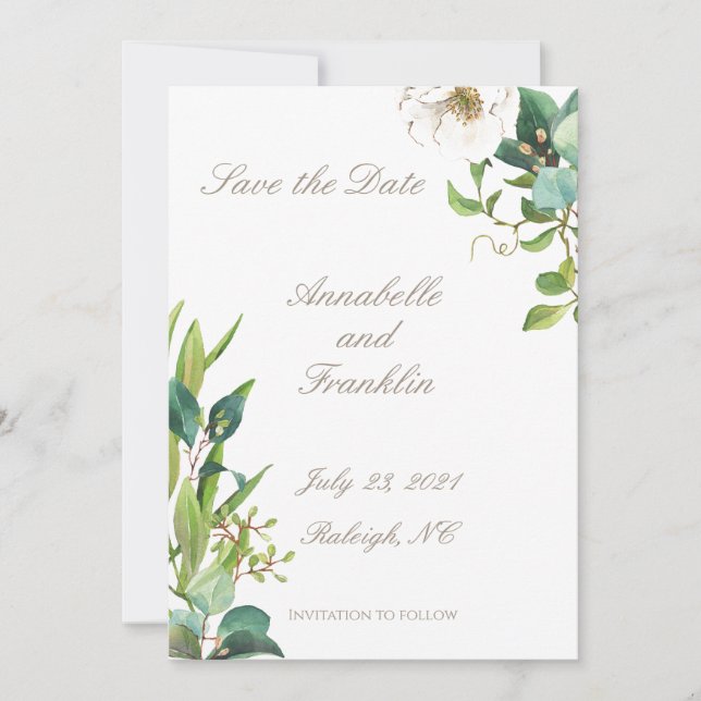 Convites Folhas de Aquarela Salve o Dia do Casamento (Frente)