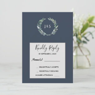 Convites Folhas de aquarelas em RSVP marinho azul