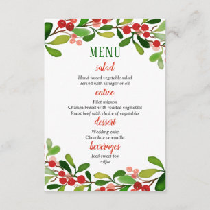 Convites Folhas de Azevinho Fruta Natal   Menu de Casamento