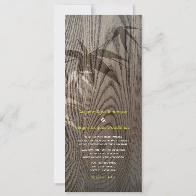 Convites Folhas de Bambu com Textura de Madeira Marrom Casa (Frente)
