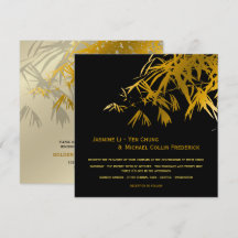 Folhas de Bambu Zen Dourado Preto Casamento Asiáti