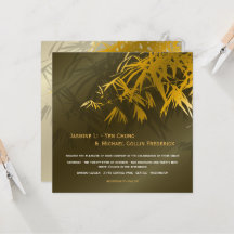 Folhas de Bambu Zen Dourado & Verde Chic Casamento