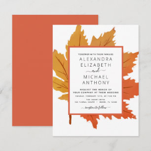 Convites Folhas de bordo de outono aquarela laranja marrom
