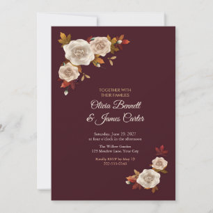 Convites Folhas de Bordo e Rosas de Creme Casamento Borgonh
