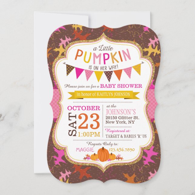 Convites Folhas de Carvalho de Queda e Chá de fraldas de Pu (Frente)