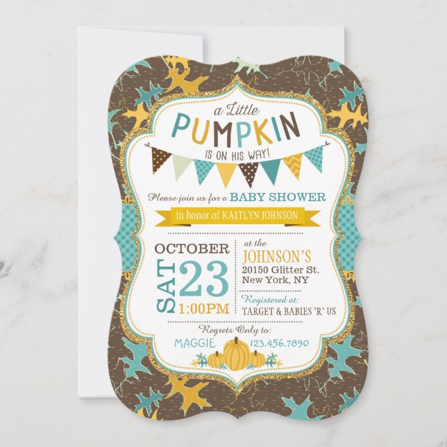 Convites Folhas de Carvalho de Queda e Chá de fraldas de Pu (Frente)