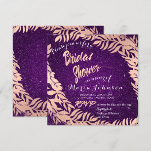 Convites Folhas de chá de panela Glitter Rosa Dourado Viole