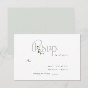 Convites Folhas de Eucalipto Branco Cinza RSVP de Casamento