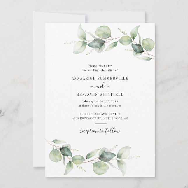 Convites Folhas de Eucalipto Elegantes Vegetação Casamento  (Frente)