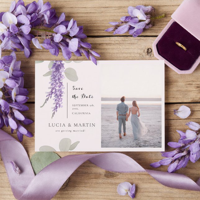 Convites Folhas de Eucalipto Lavanda Foto Salvar a Data (Criador carregado)