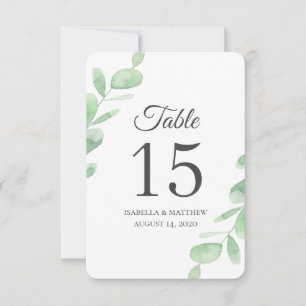 Convites Folhas de eucalipto. Números de mesa de casamento