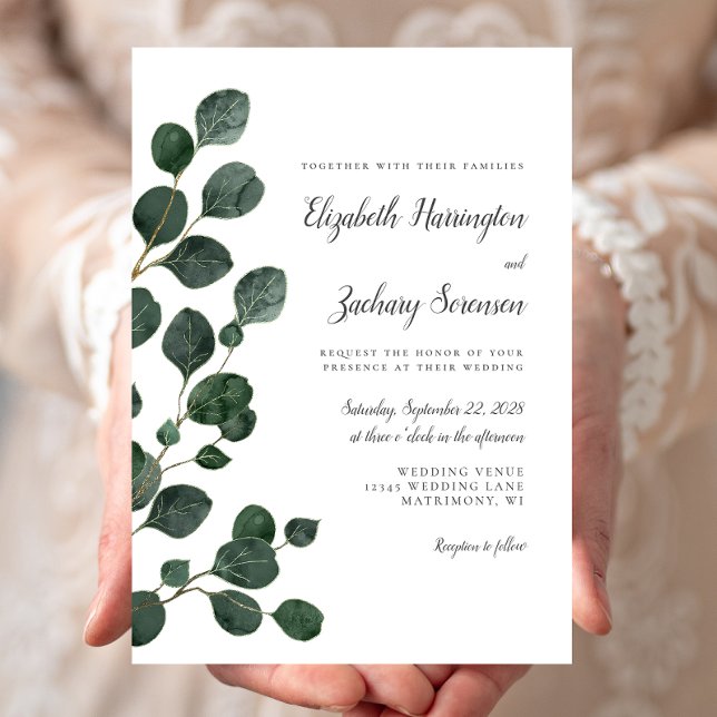 Convites Folhas de Eucalipto Verde Casamento Aquarela (Criador carregado)