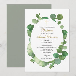 Convites Folhas de Eucalipto Verde Floral Batismo Crisma