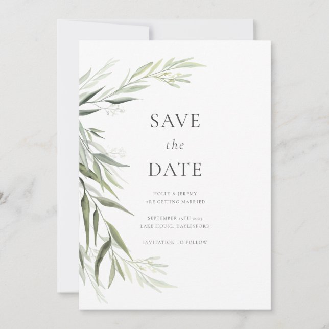 Convites Folhas de Eucalipto Verde Save the Date (Frente)