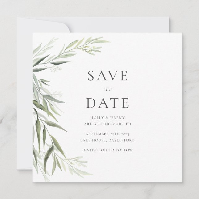 Convites Folhas de Eucalipto Verde Save the Date (Frente)