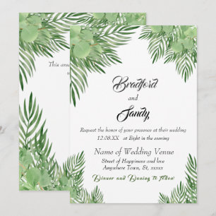 Convites Folhas de Eucalyptus Palm Verde Casual Beach Wedin