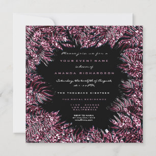 Convites Folhas de Fern Framed Cristais Burgundy Rosa Preto