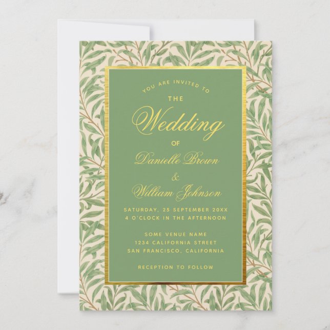 Convites Folhas de folhagem verde de casamento falso dourad (Frente)