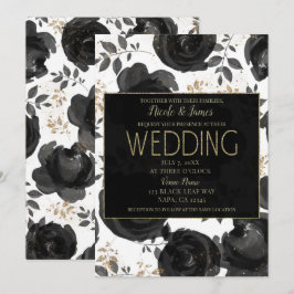 Convites Folhas de Glam Floral Ouro Negro Casamento