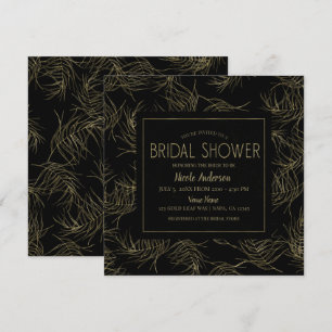 Convites Folhas de Glamour Tropical Preto e Dourado Chá de 