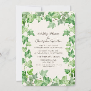 Convites Folhas de Hera Verde Elegantes Casamento Creme