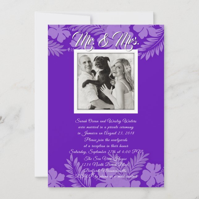 Convites Folhas de Hibisco Roxo Foto Somente Recepção (Frente)