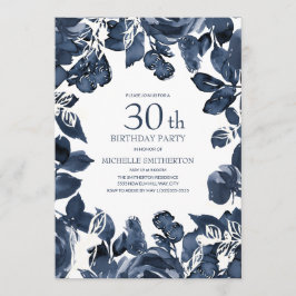 Convites Folhas de Índigo Azul-Marinho 30º Aniversário