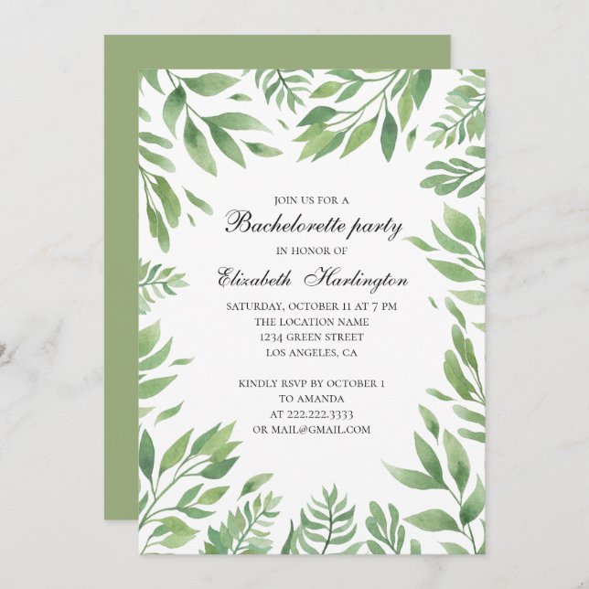 Convites Folhas de jardim botânico. Festa de solteira de Ve (Frente/Verso)