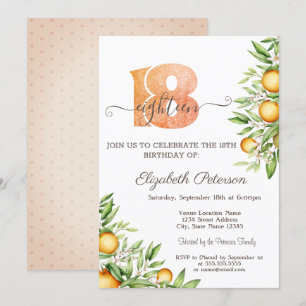 Convites Folhas de Laranja Cítrico 18º Aniversário