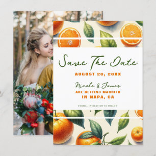 Convites Folhas de Laranja Citrino em Aquarela Salvar a Dat