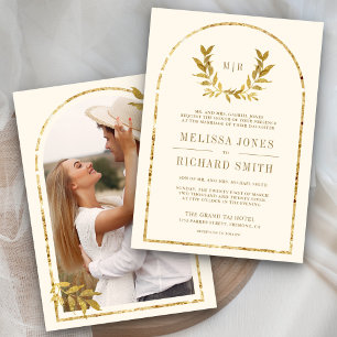 Convites Folhas de Louro Dourado Creme Casamento