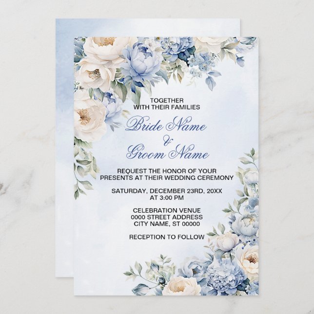 Convites Folhas de marfim de salada azul-caseira Folhas de  (Frente/Verso)