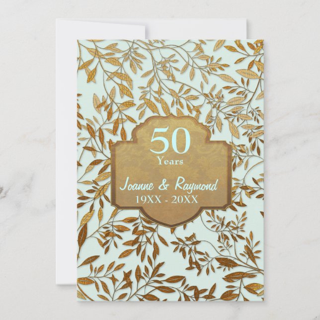 Convites Folhas de Ouro 50º Aniversário de Casamento (Frente)