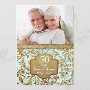 Convites Folhas de Ouro Aniversário de 50 anos de Casamento
