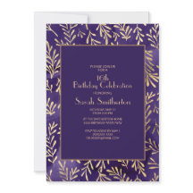 Folhas de Ouro Roxo Elegantes Aniversário de 16 an