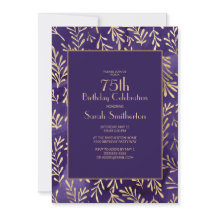 Folhas de Ouro Roxo Elegantes para Aniversário de 
