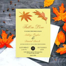 Convites Folhas de Outono Amarelo Rústico Floral Casamento