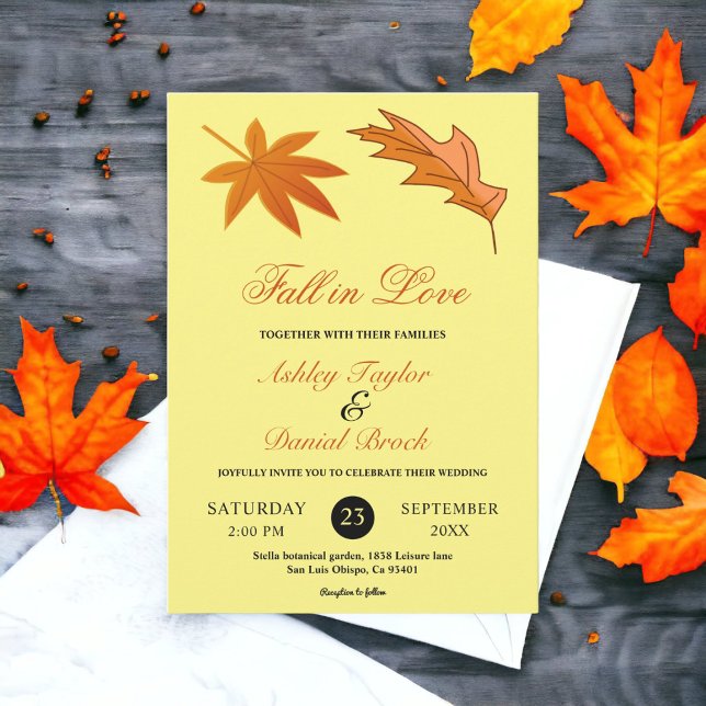 Convites Folhas de Outono Amarelo Rústico Floral Casamento (Criador carregado)
