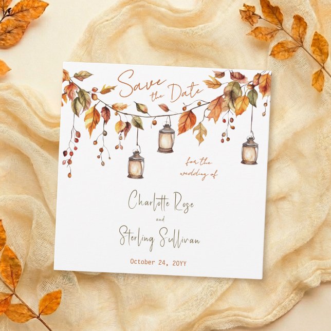 Convites Folhas de Outono Aquarela Rústica Casamento Elegan (Criador carregado)