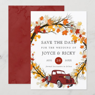 Convites Folhas de Outono Caminhão Vintage Save The Date Ca