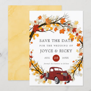 Convites Folhas de Outono Caminhão Vintage Save The Date Ca