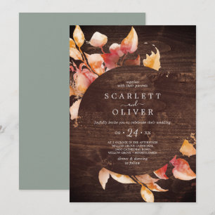 Convites Folhas de outono  Casamento Casual De Madeira Marr