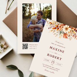 Convites Folhas de Outono Casamento Foto Código QR Botânico