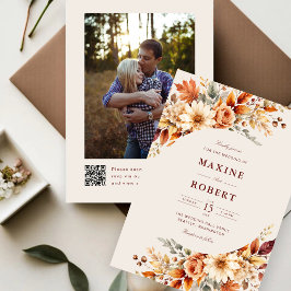 Convites Folhas de Outono Casamento Foto Código QR Botânico