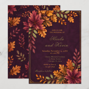 Convites Folhas de Outono Casamento Plum Deep