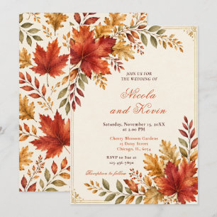Convites Folhas de Outono Creme de Casamento
