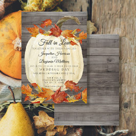Convites Folhas de Outono de Aquarela Rústica Abóbora Madei