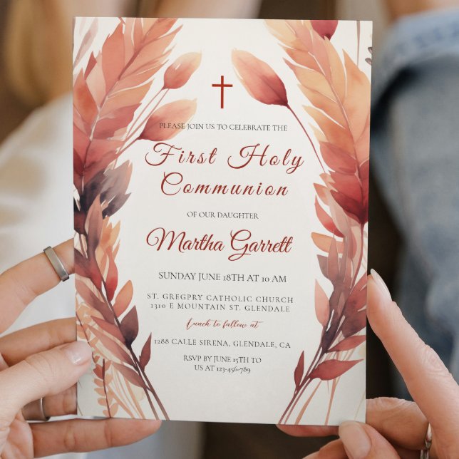 Convites Folhas de outono e Menina de Penas Primeira Comunh (Criador carregado)