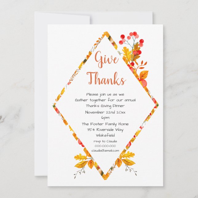 Convites Folhas de outono e Obrigados de Berries Jantando (Frente)